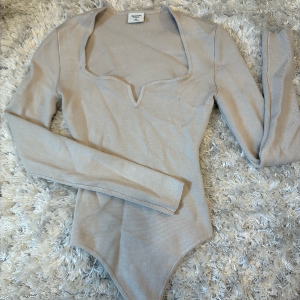 Abercrombie & Fitch Tan Fitted Long Sleeve Bodysuit